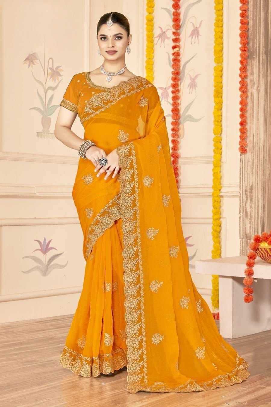 Confident Orange Moss Silk Traditional Saree – 60652-8486 Confident Orange Moss Silk Traditional Saree – 60652-8486