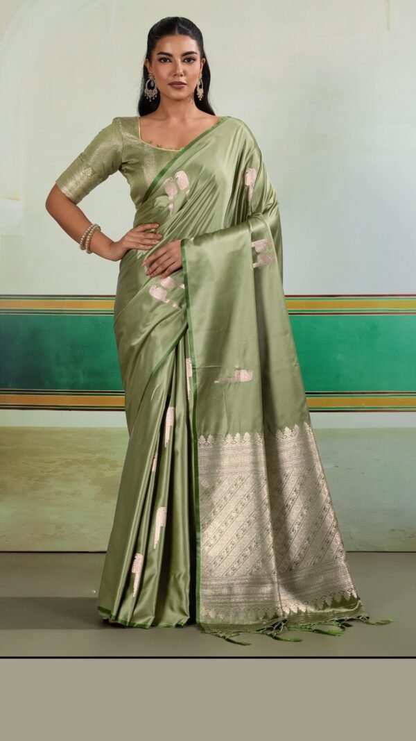 Gorgeous Green Satin Traditional Saree – 60667-001