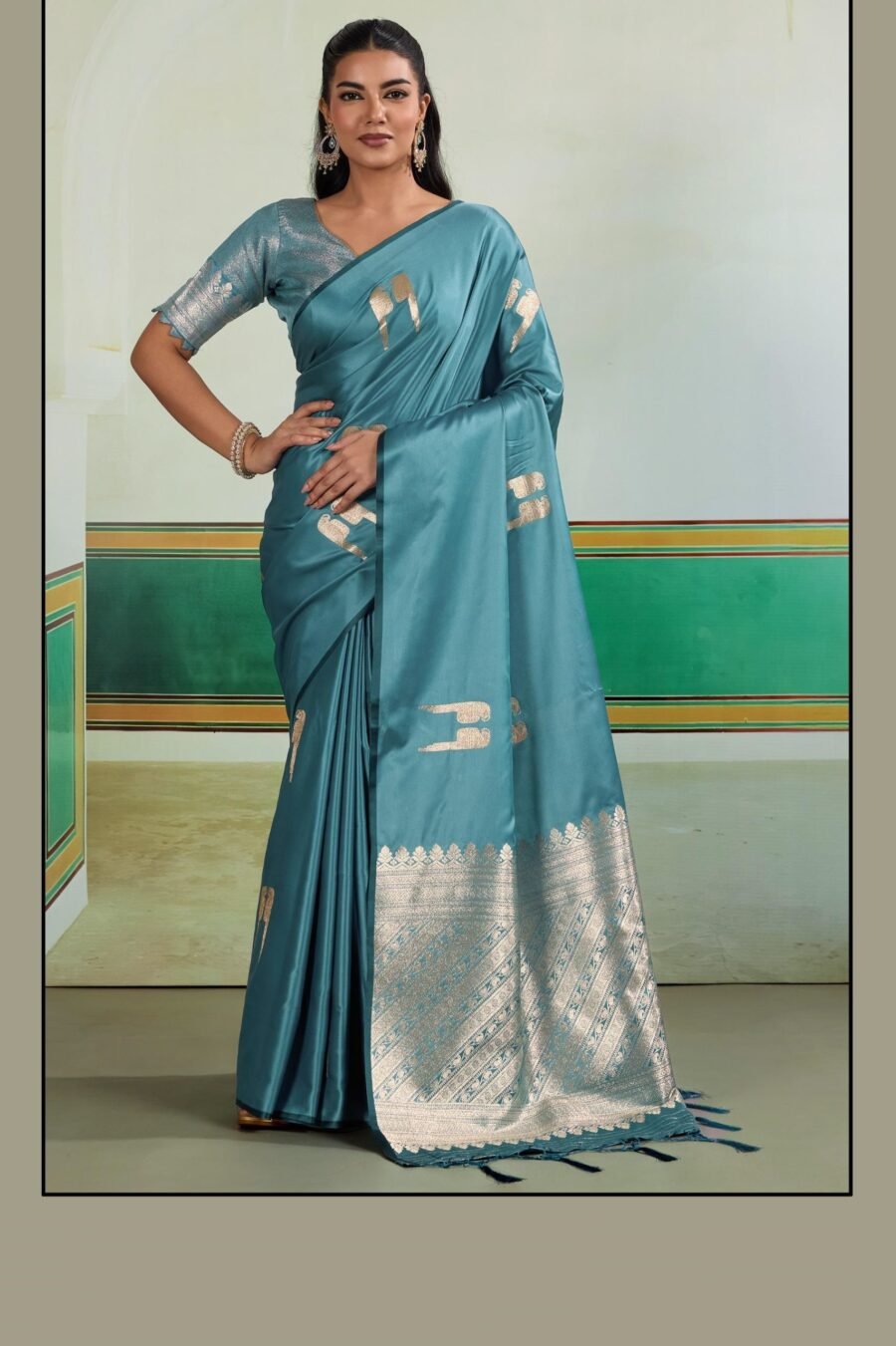 Magical Blue Satin Traditional Saree – 60667-005