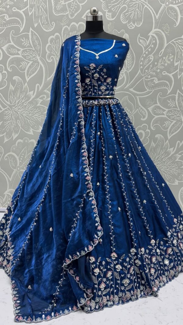 Confident Royal Blue Satin Traditional Lehenga Choli – 60556-2903-B