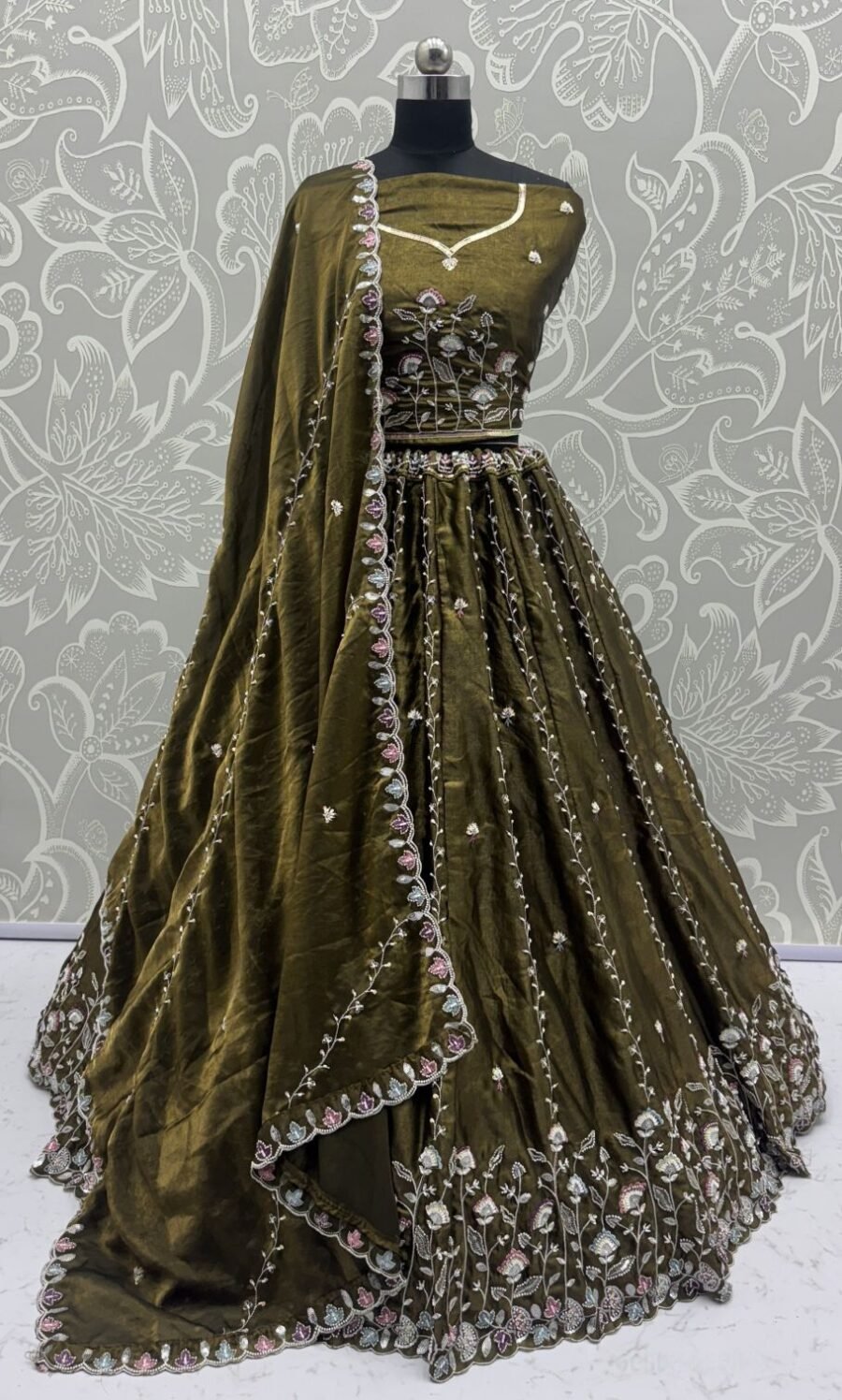 Elegant Green Satin Traditional Lehenga Choli – 60556-2903-C
