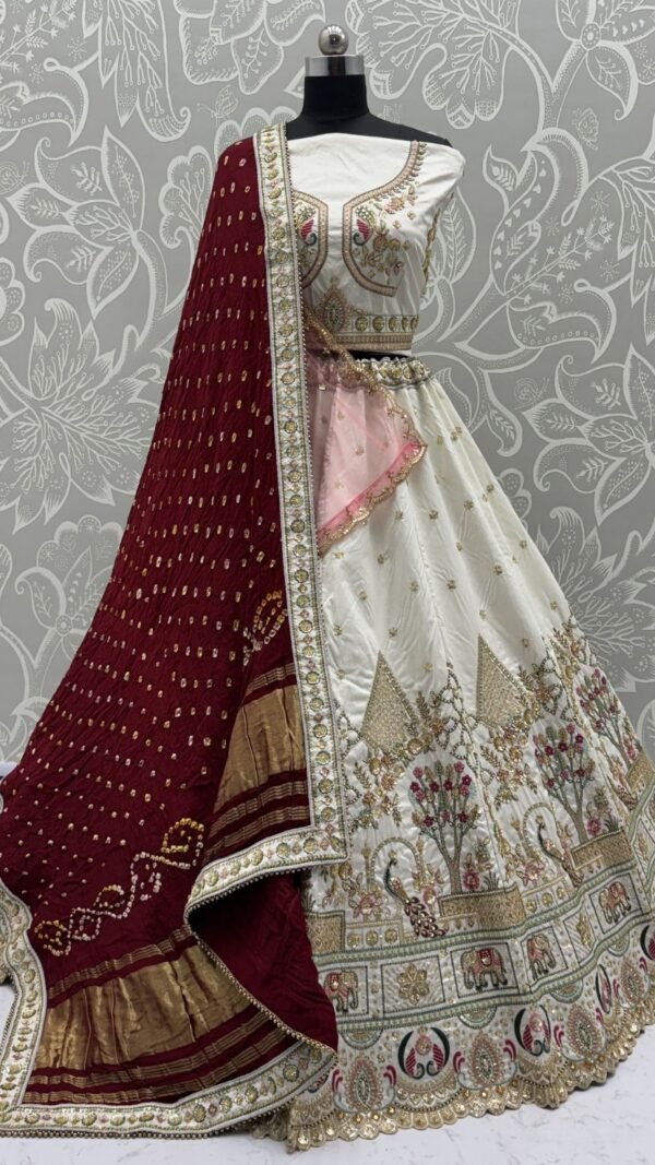Radiant Cream Slub Silk Traditional Lehenga Choli – 60556-2906-A