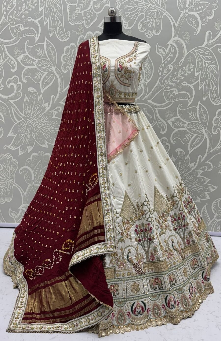 Radiant Cream Slub Silk Traditional Lehenga Choli – 60556-2906-A