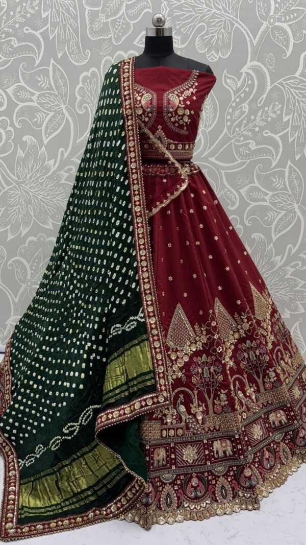 Timeless Red Slub Silk Traditional Lehenga Choli – 60556-2906-C