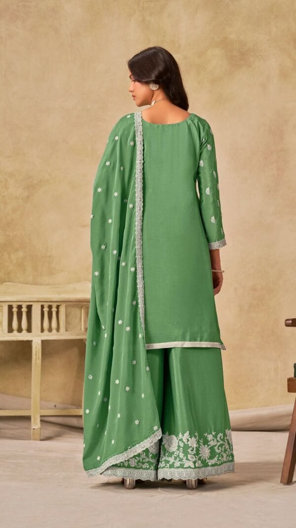 Timeless Green Chinon Palazzo Salwar Kameez – 61002-234-A