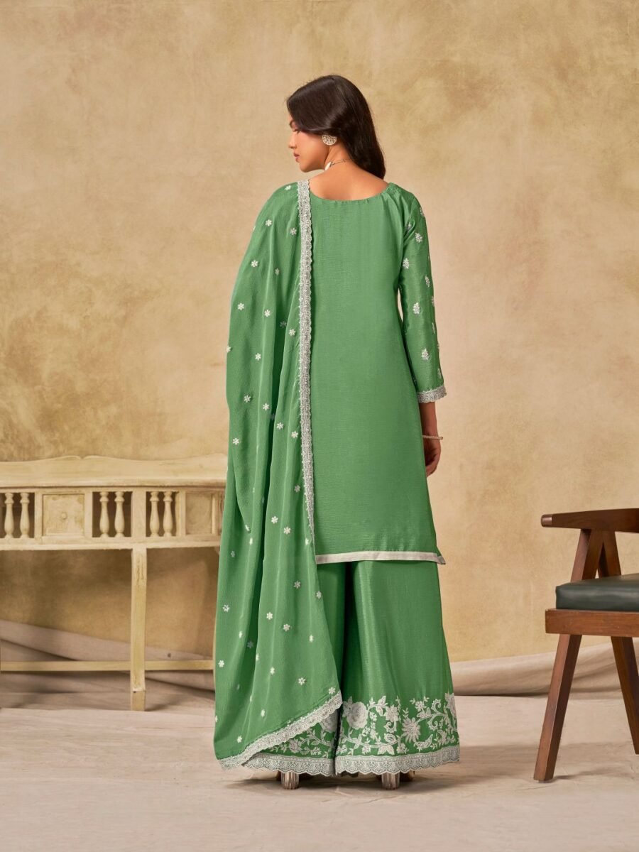 Timeless Green Chinon Palazzo Salwar Kameez – 61002-234-A