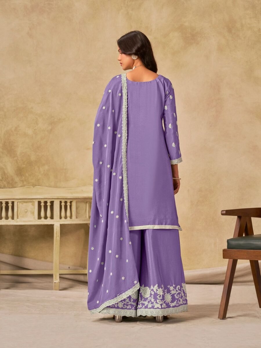 Modern Violet Chinon Palazzo Salwar Kameez – 61002-234-B