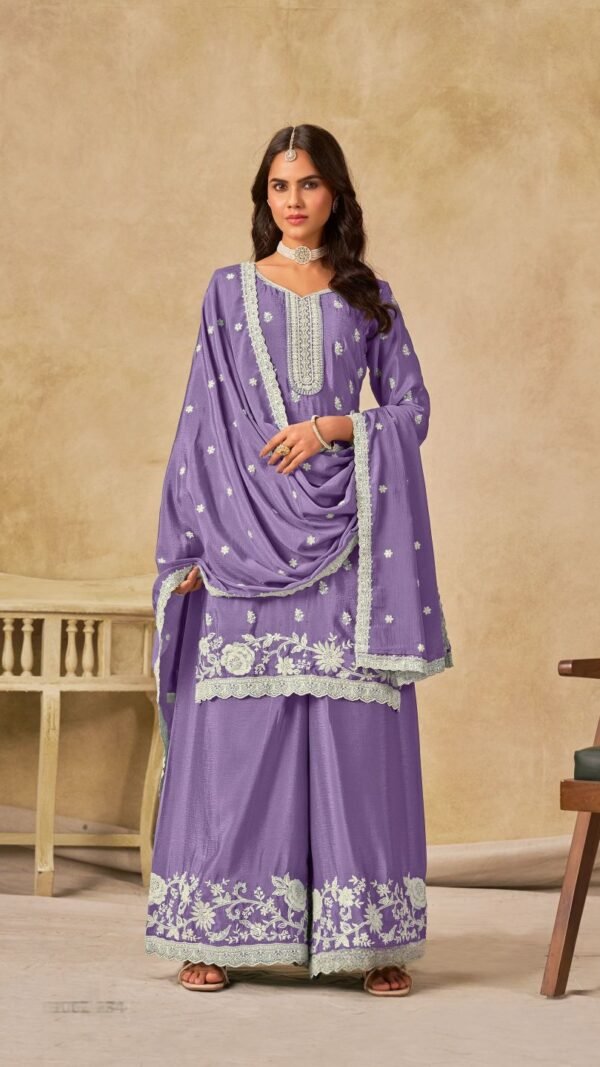 Modern Violet Chinon Palazzo Salwar Kameez – 61002-234-B
