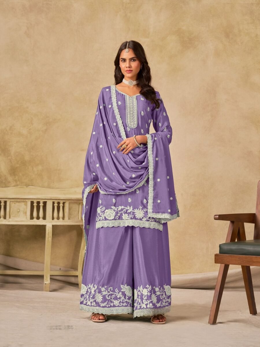 Modern Violet Chinon Palazzo Salwar Kameez – 61002-234-B