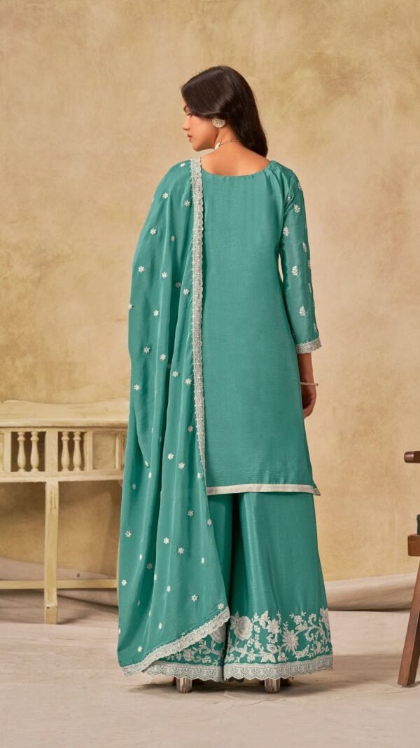 Radiant Sea Green Chinon Palazzo Salwar Kameez – 61002-234-C