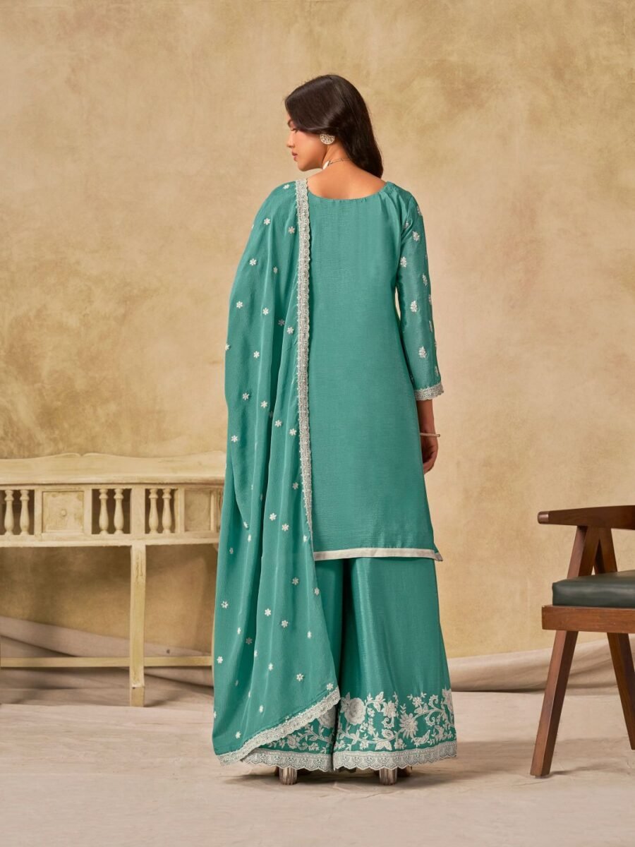 Radiant Sea Green Chinon Palazzo Salwar Kameez – 61002-234-C