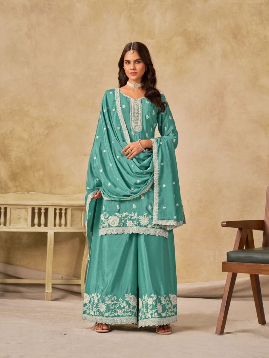 Radiant Sea Green Chinon Palazzo Salwar Kameez – 61002-234-C