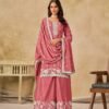Enchanting Peach Chinon Palazzo Salwar Kameez – 61002-234-D