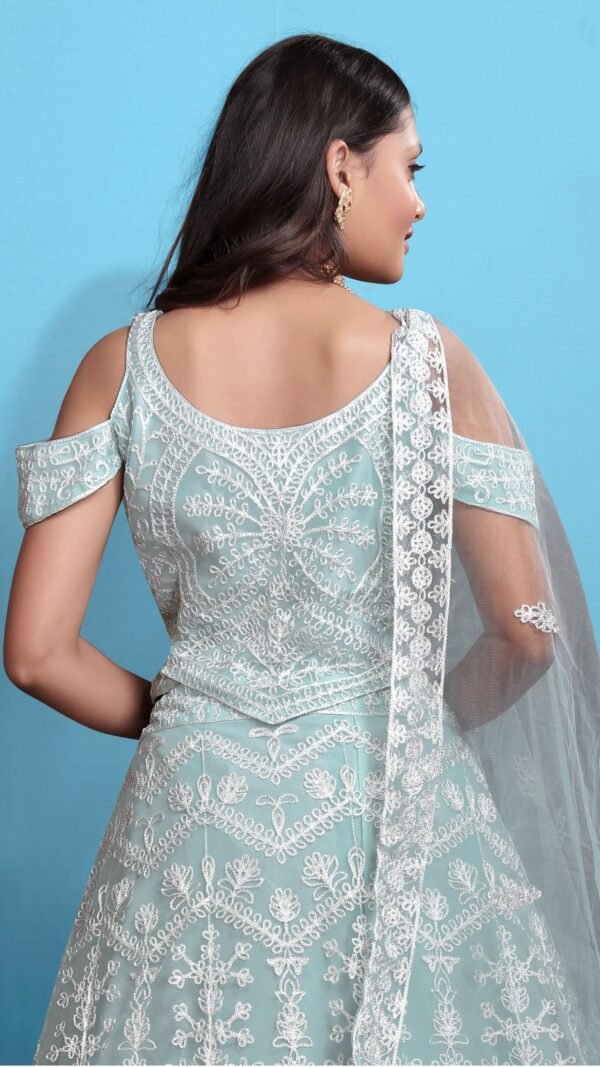 Unique Sea Blue Net Classic Lehenga Choli – 61132-23002