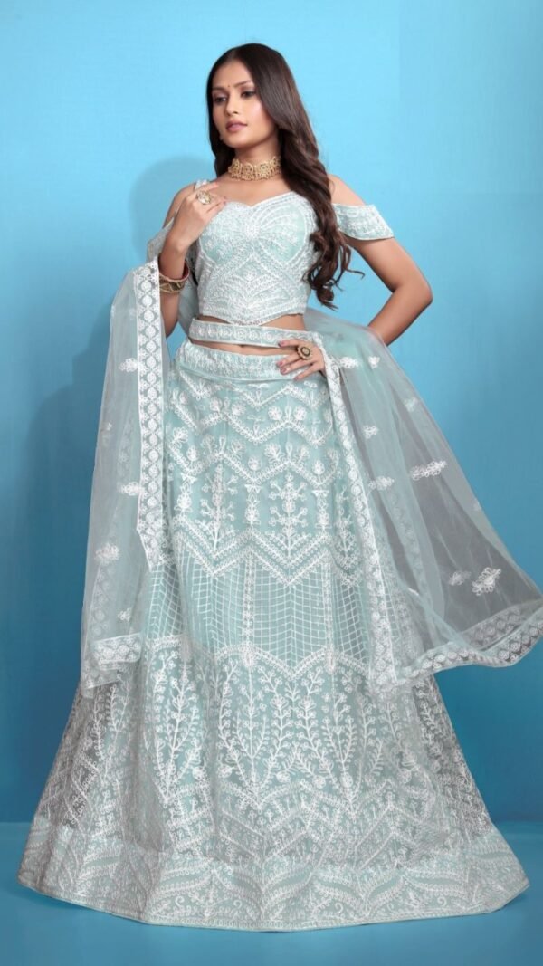 Unique Sea Blue Net Classic Lehenga Choli – 61132-23002