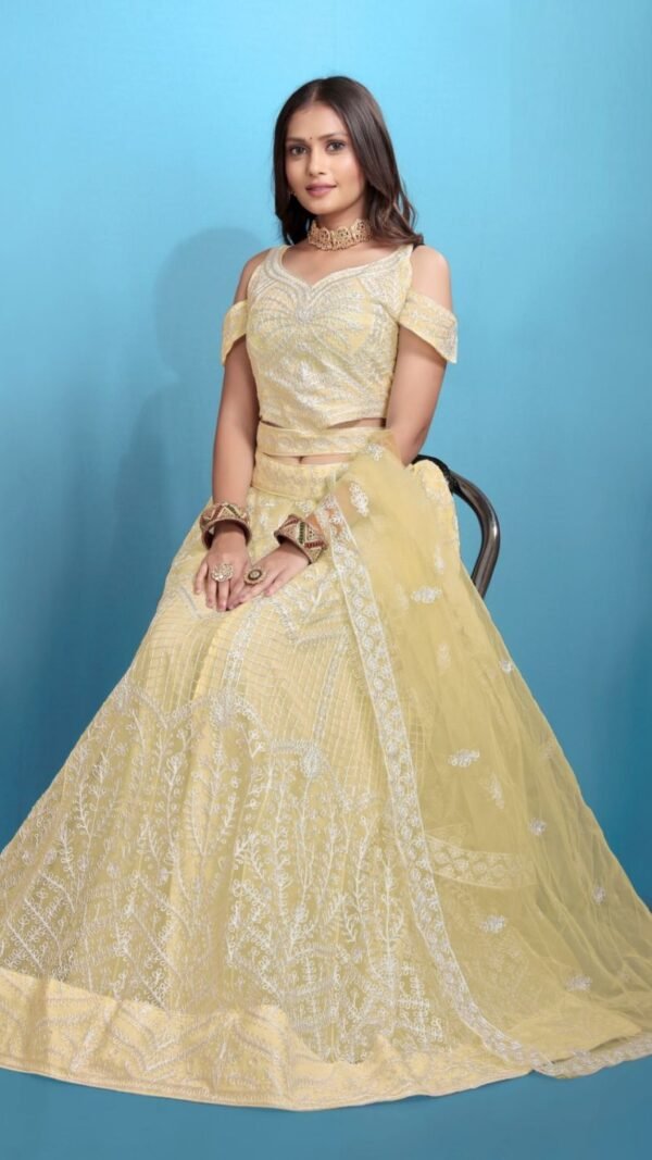 Magnetic Yellow Net Classic Lehenga Choli – 61132-23003