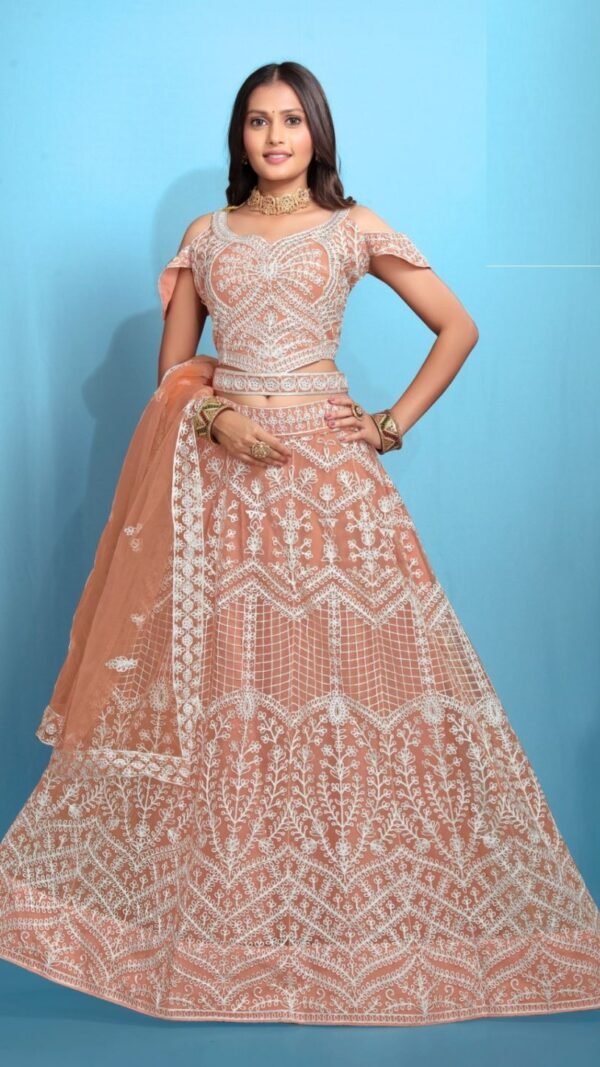 Lively Brown Net Classic Lehenga Choli – 61132-23004