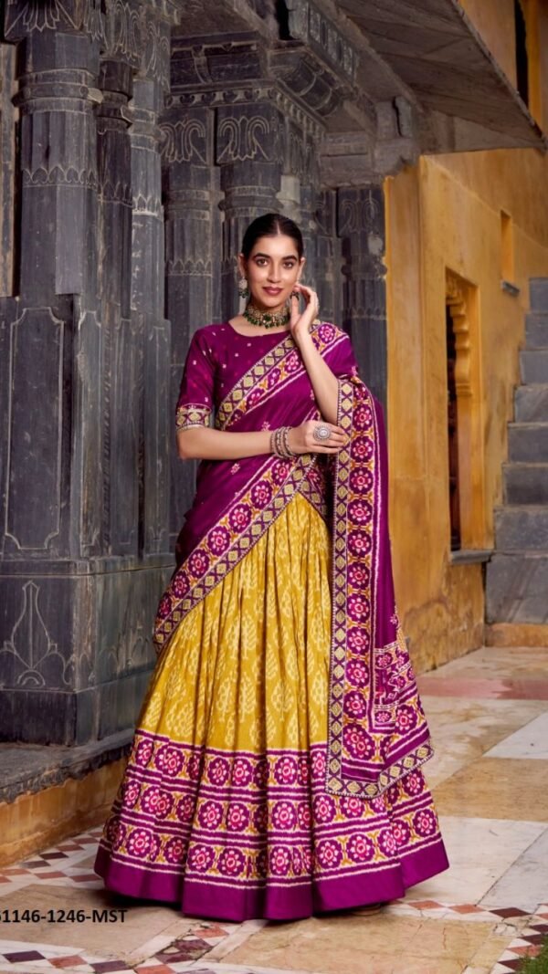 Magical Multi-Color Tussar Silk Ikat Lehenga Choli – 61146-1246-MST