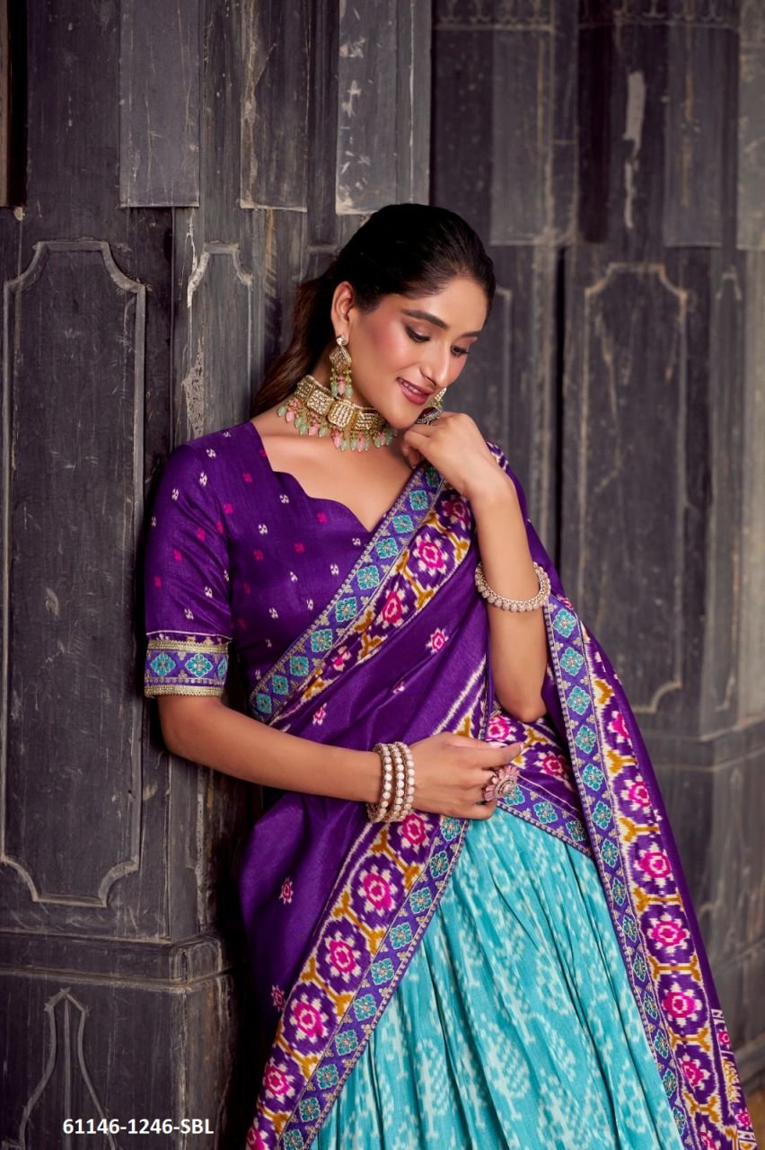Delightful Multi-Color Tussar Silk Ikat Lehenga Choli – 61146-1246-SBL