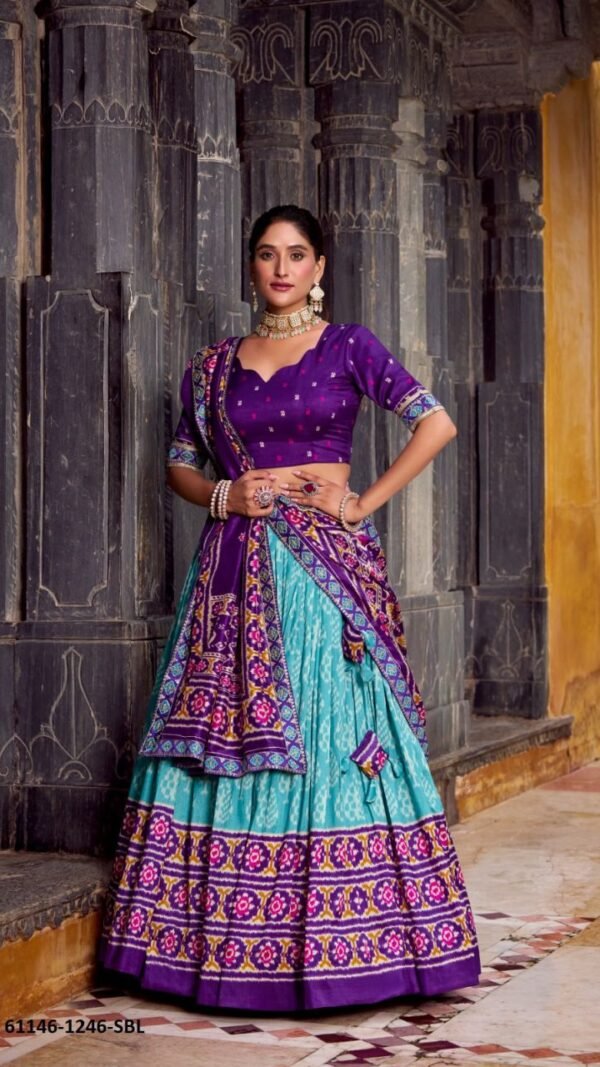 Delightful Multi-Color Tussar Silk Ikat Lehenga Choli – 61146-1246-SBL