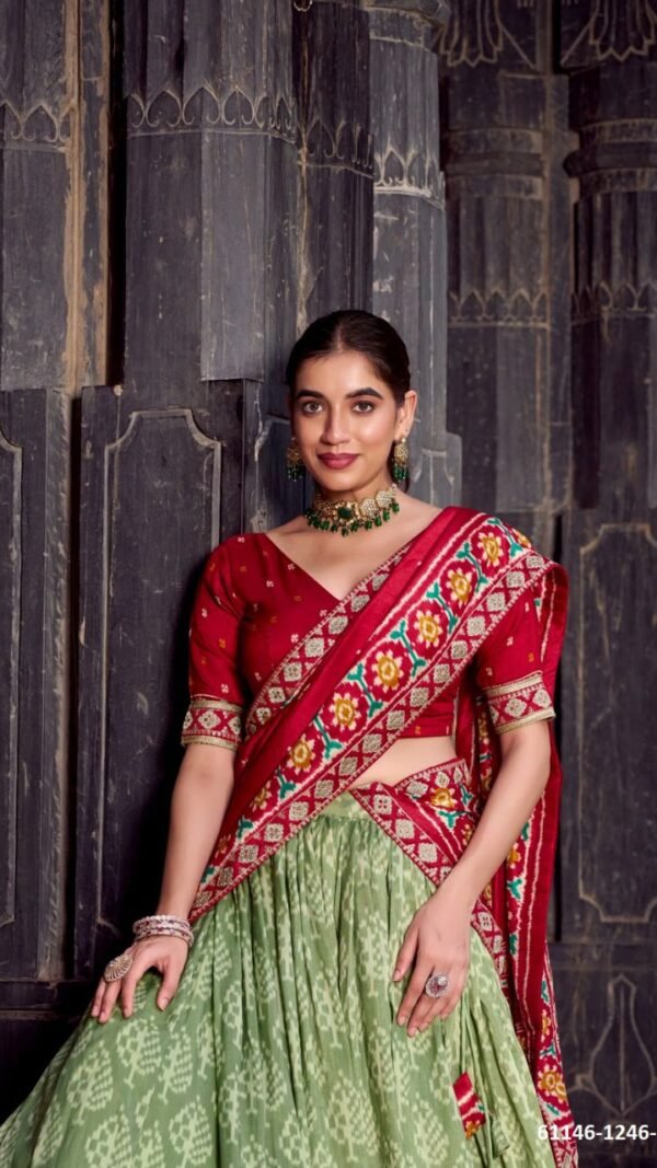 Glamorous Multi-Color Tussar Silk Ikat Lehenga Choli – 61146-1246-SGN