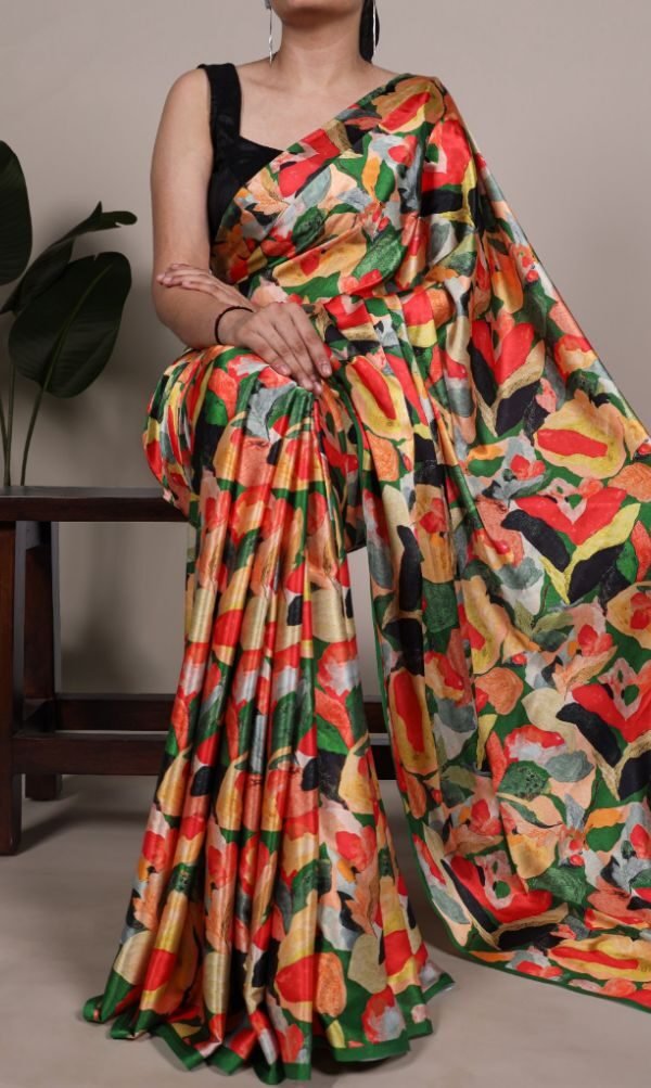 Confident Multi-Color Satin Traditional Saree – 61149-7027 MUT