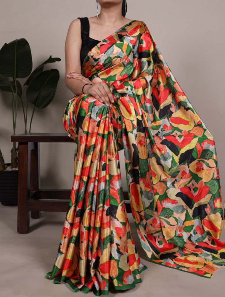 Confident Multi-Color Satin Traditional Saree – 61149-7027 MUT