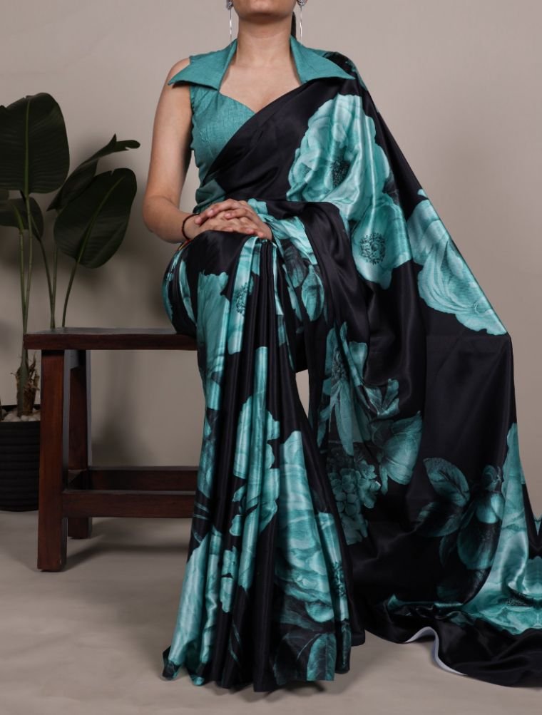 Graceful Black Satin Traditional Saree – 61149-7027 TEL Graceful Black Satin Traditional Saree – 61149-7027 TEL