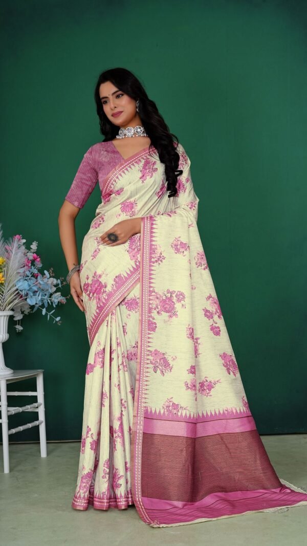 Stylish Cream Jacquard Silk Weaving Saree – 61226-9829-A