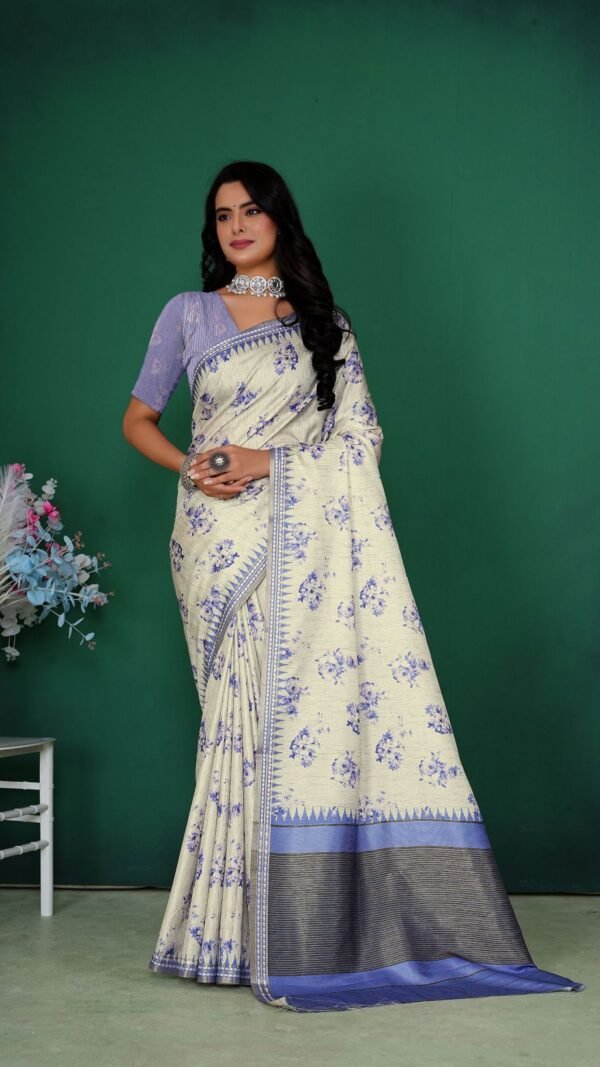 Dazzling White Jacquard Silk Weaving Saree – 61226-9829-B