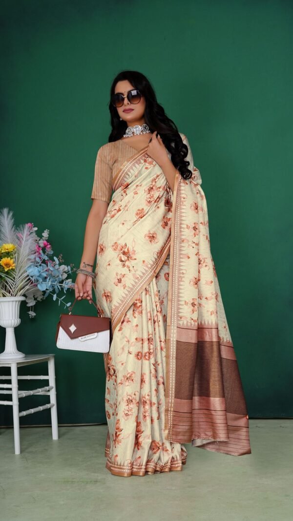 Striking Cream Jacquard Silk Weaving Saree – 61226-9829-C