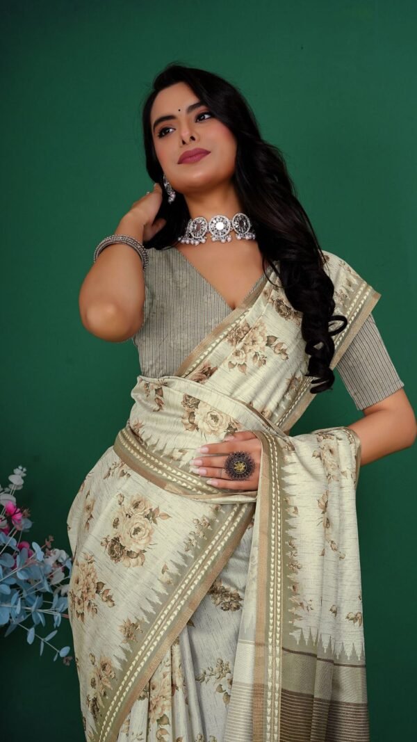 Trendy Cream Jacquard Silk Weaving Saree – 61226-9829-D