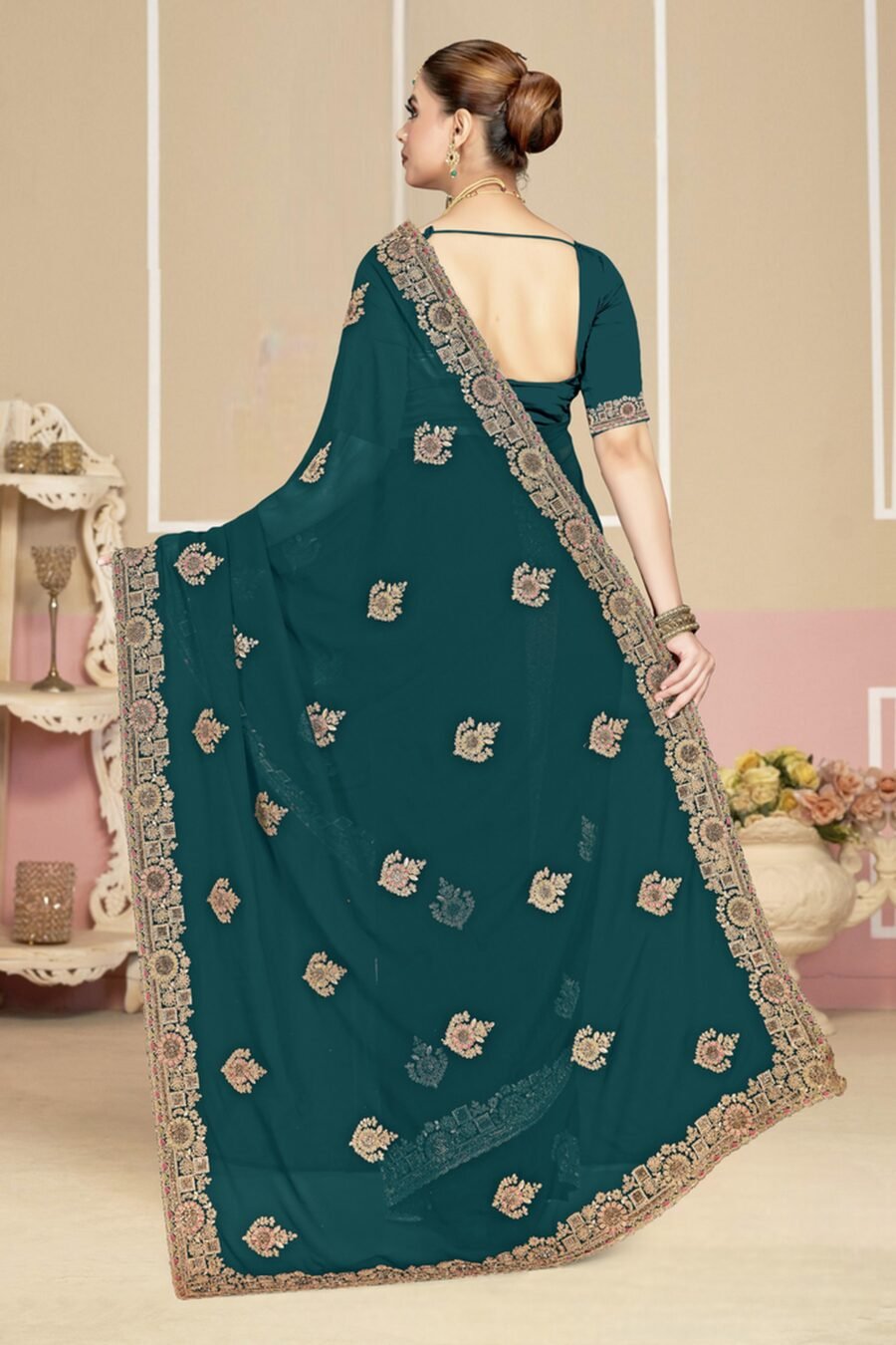 Dynamic Teal blue Georgette Classic Saree – 61229-2752 Dynamic Teal blue Georgette Classic Saree – 61229-2752