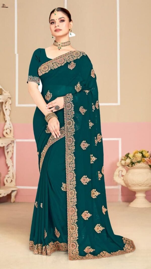 Dynamic Teal blue Georgette Classic Saree – 61229-2752