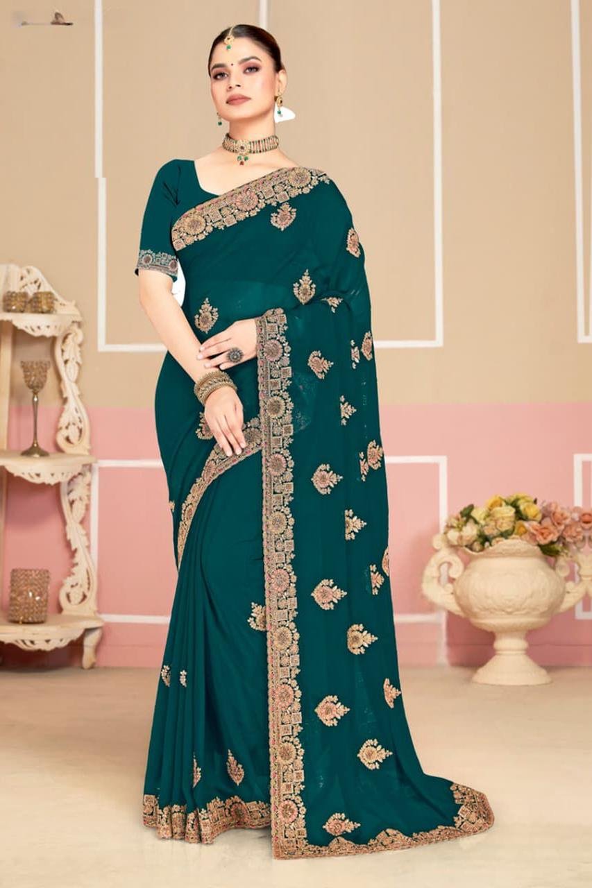 Dynamic Teal blue Georgette Classic Saree – 61229-2752 Dynamic Teal blue Georgette Classic Saree – 61229-2752