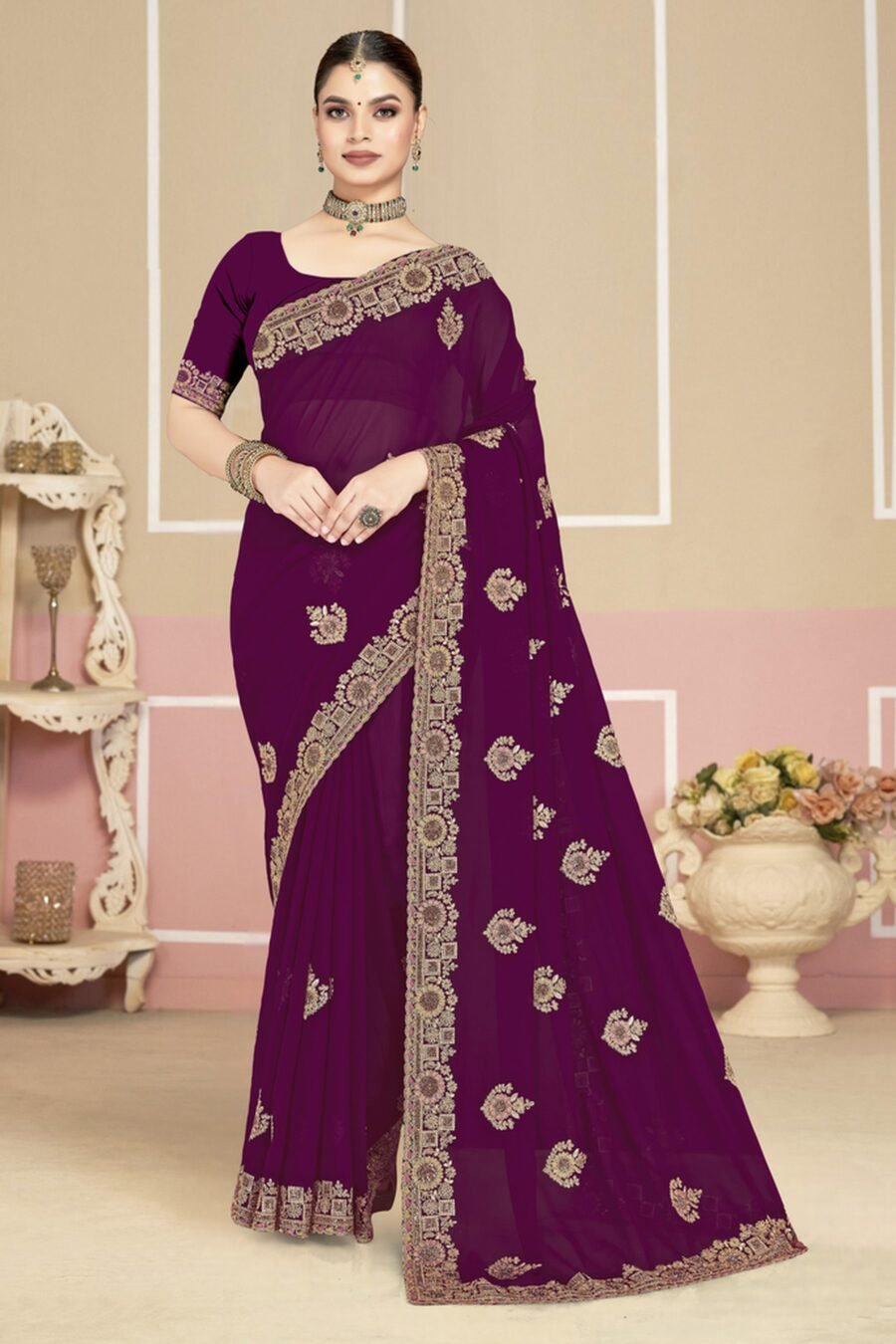 Iconic Purple Georgette Classic Saree – 61229-2753
