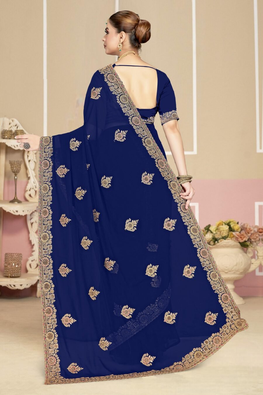 Flawless Royal Blue Georgette Classic Saree – 61229-2754