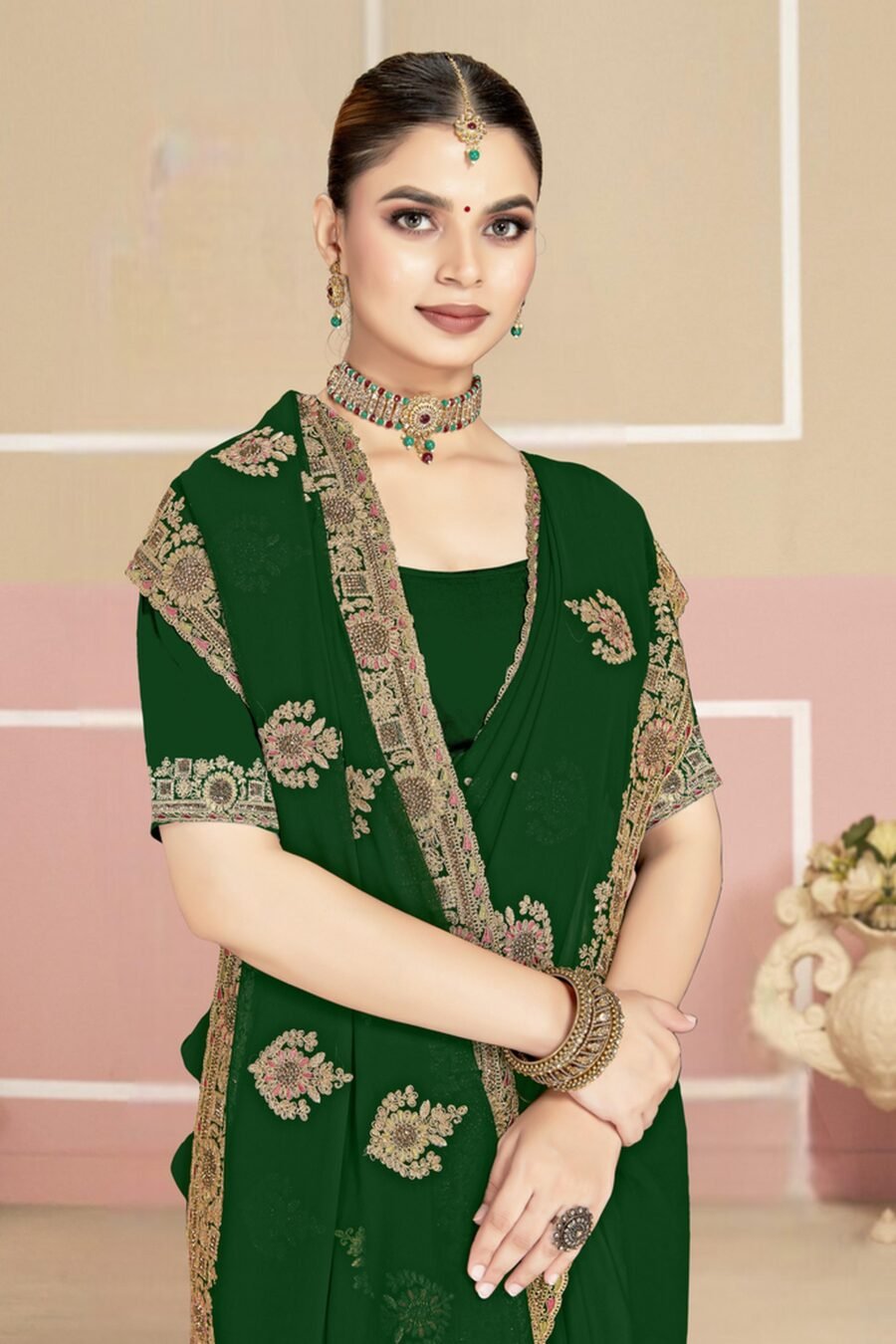 Confident Green Georgette Classic Saree – 61229-2755