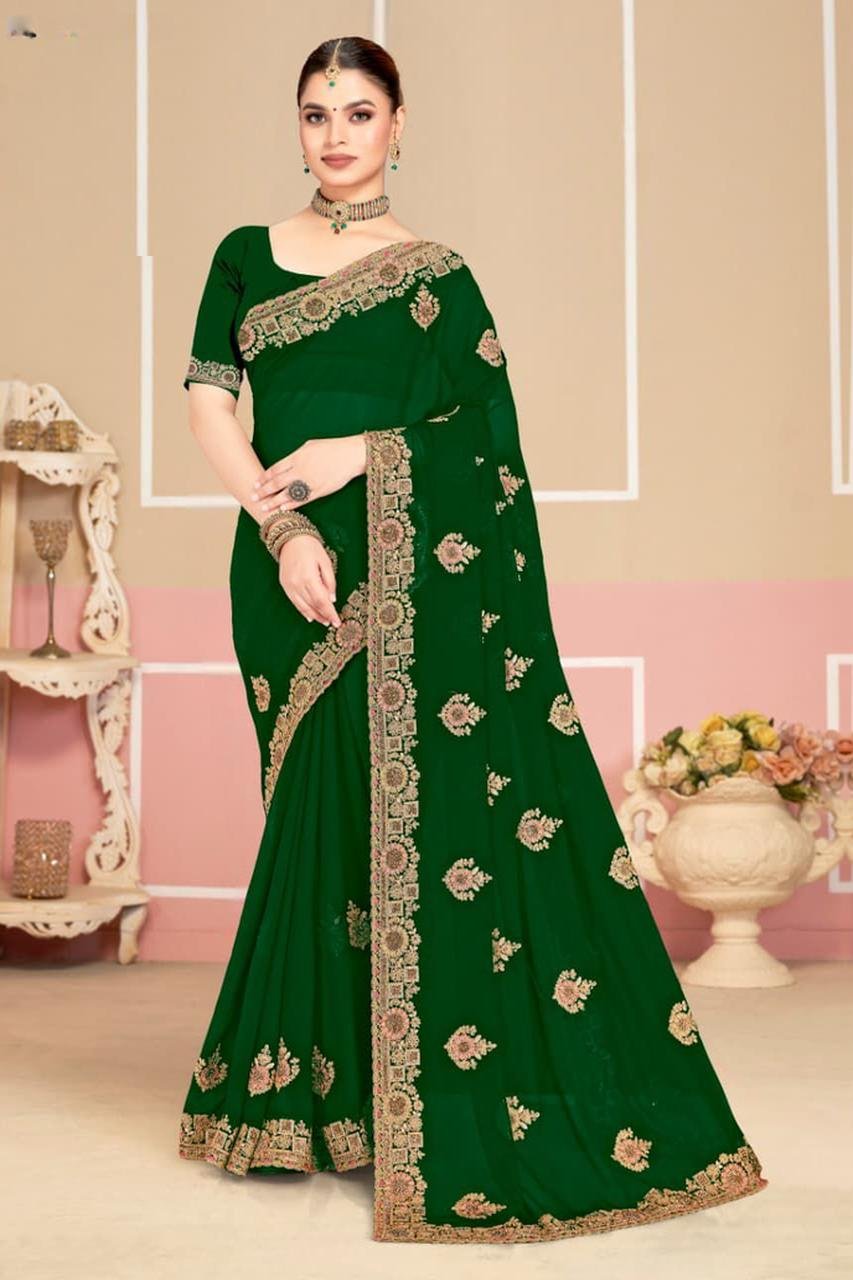Confident Green Georgette Classic Saree – 61229-2755