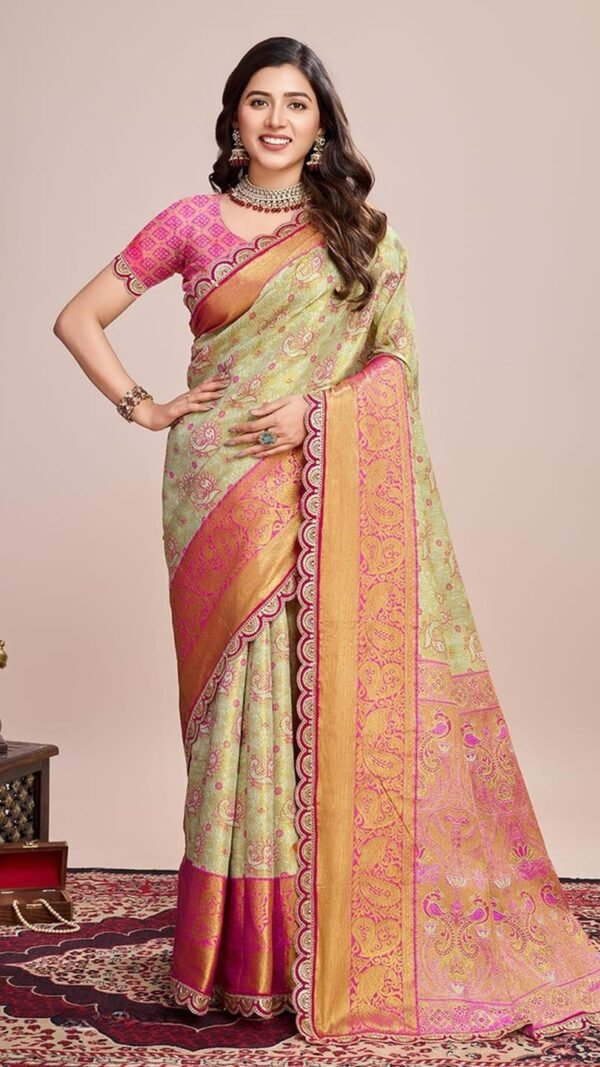 Radiant Olive Silk Weaving Saree – 61232-1231