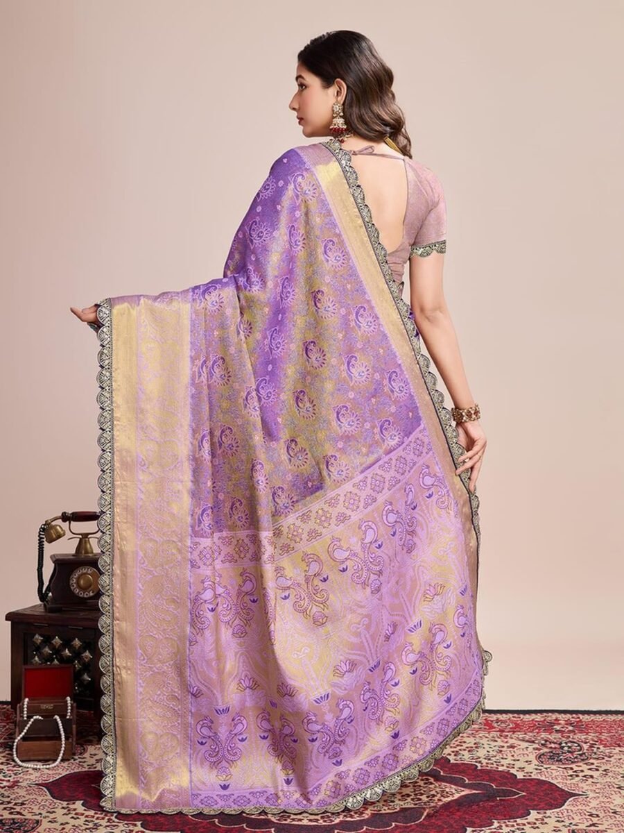Striking Lavender Silk Weaving Saree – 61232-1233