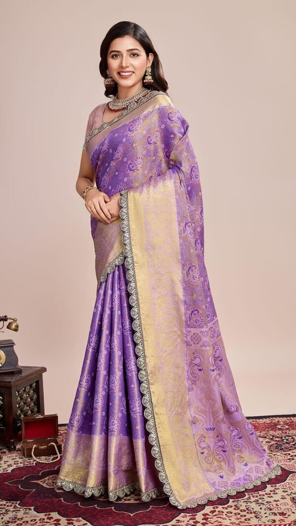 Striking Lavender Silk Weaving Saree – 61232-1233