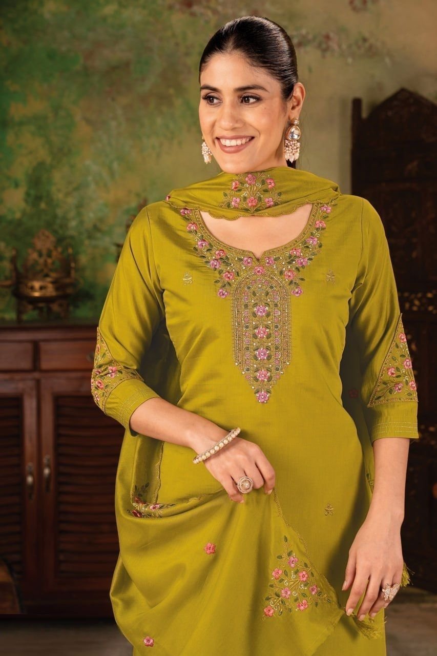 Elegant Green Roman Silk Straight Salwar Kameez – 61247-MUSKAAN-B