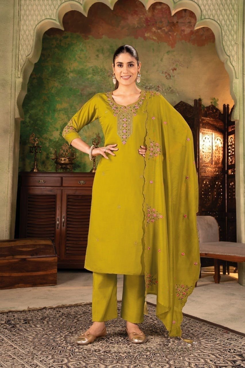 Elegant Green Roman Silk Straight Salwar Kameez – 61247-MUSKAAN-B