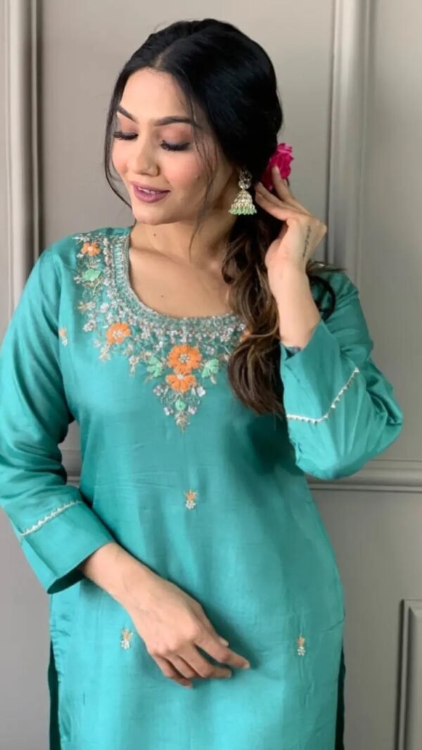 Chic Blue Silk Straight Salwar Kameez – 61253-5006