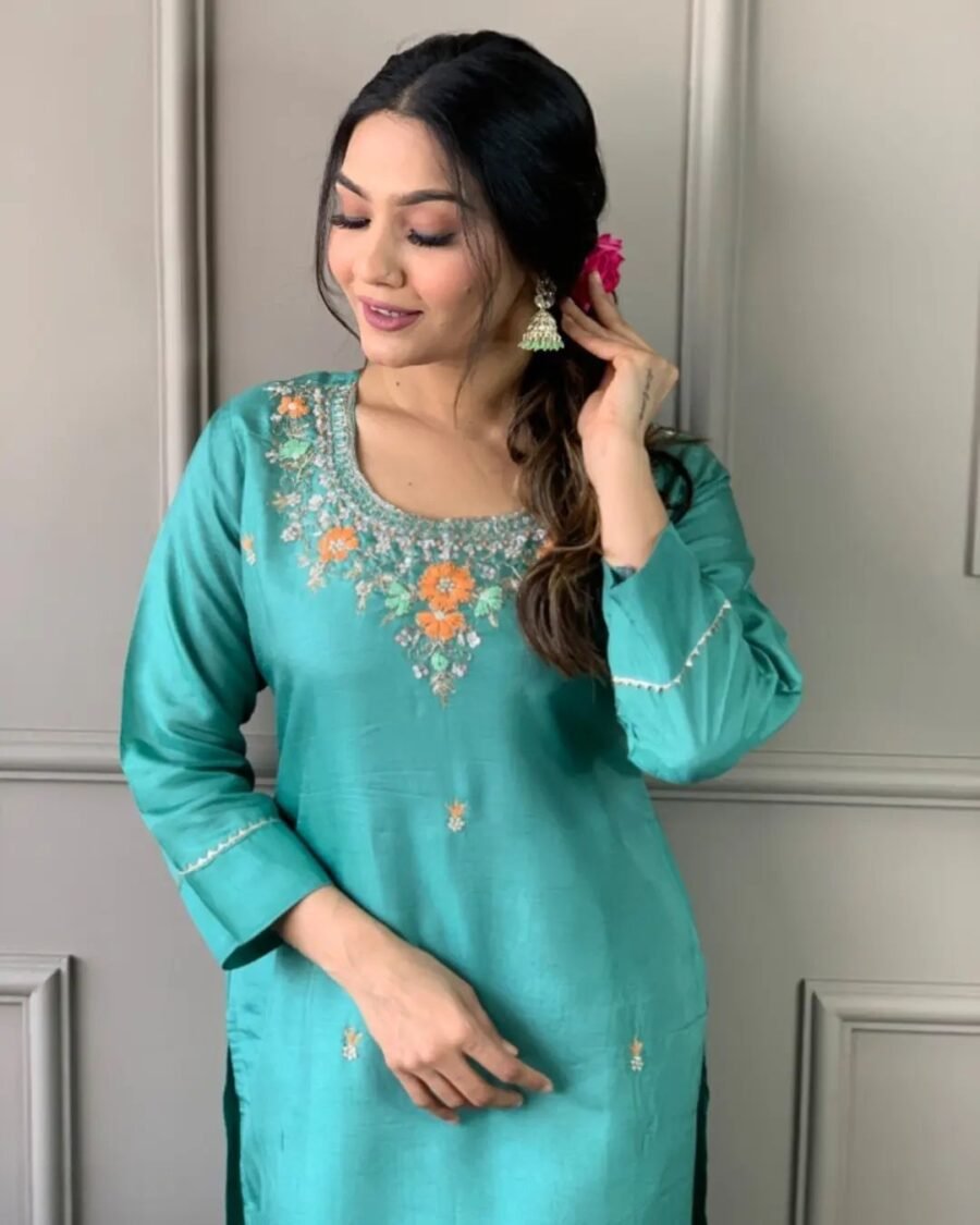 Chic Blue Silk Straight Salwar Kameez – 61253-5006