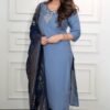 Stunning Grey Roman Silk Straight Salwar Kameez – 61255-381