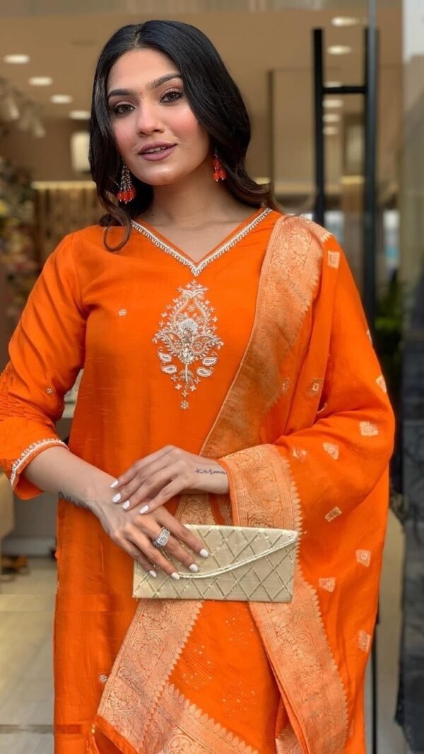 Lively Orange Silk Straight Salwar Kameez – 61256-5002-ORGANGE