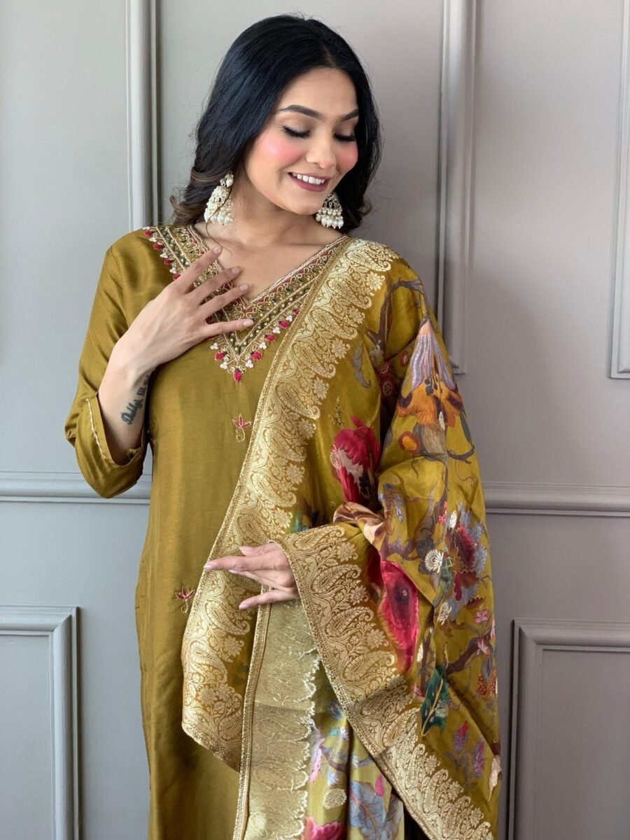 Graceful Mustard Silk Straight Salwar Kameez – 61257-5004-MUSTARD