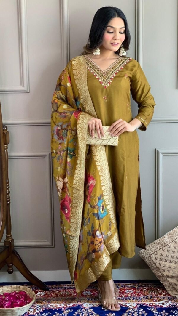 Graceful Mustard Silk Straight Salwar Kameez – 61257-5004-MUSTARD
